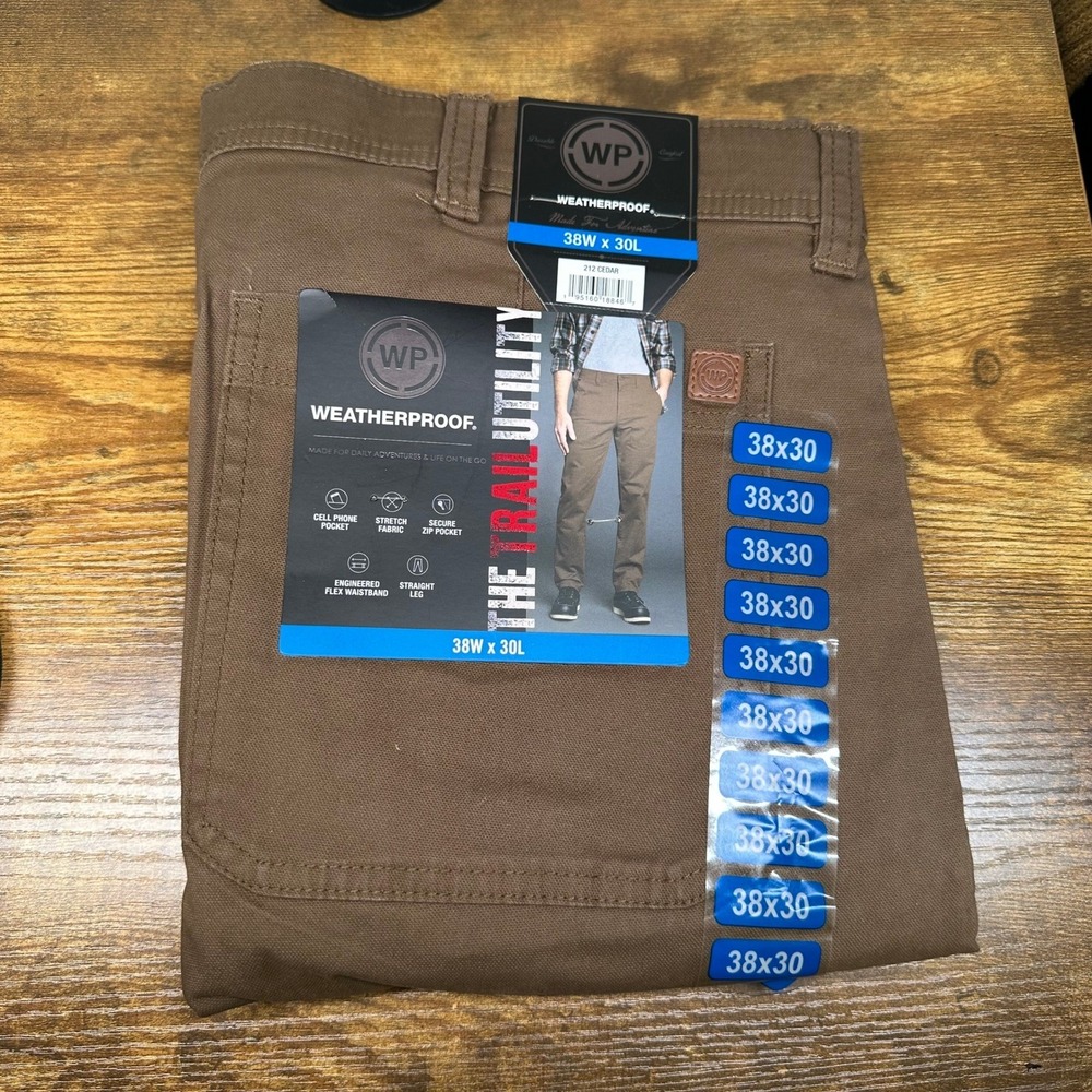 Weatherproof Trail Utility Pants Mens 38x30 Cedar Brown Stretch Straight Leg NEW